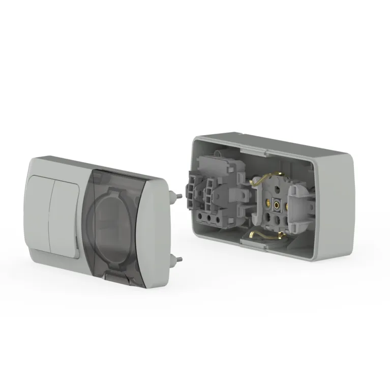 Выключатель двухклавишный + розетка с заземлением ELBI Eva 554-011500-922