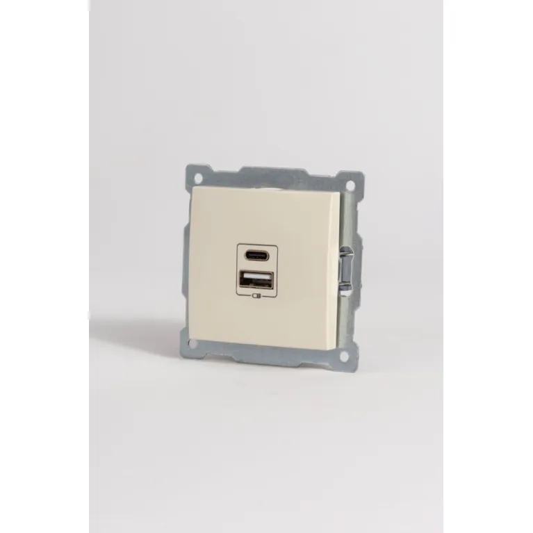 Розетка с двумя разъемами USB + Tupe C+A ELBI Zena Vega 609-010300-335