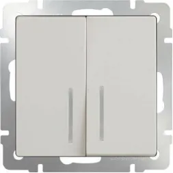 Выключатель двухклавишный проходной с подсветкой слоновая костьWL03-SW-2G-2W-LED-ivory 4690389059278