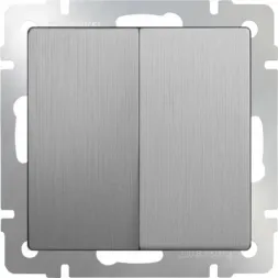 Выключатель двухклавишный проходной серебряный рифленый WL09-SW-2G-2W 4690389085154