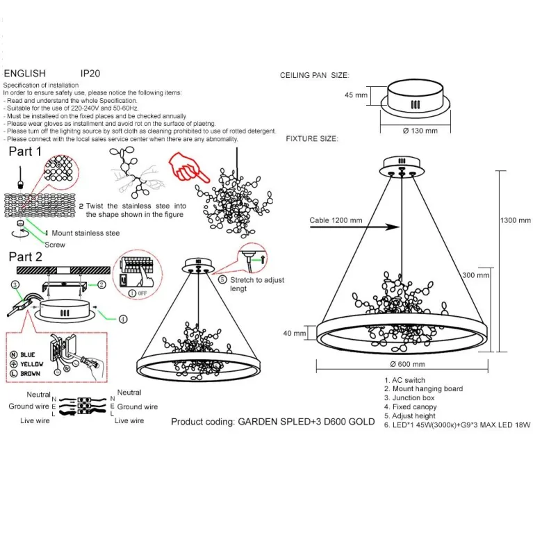 Подвесная люстра Crystal Lux GARDEN SPLED+3 D600 GOLD