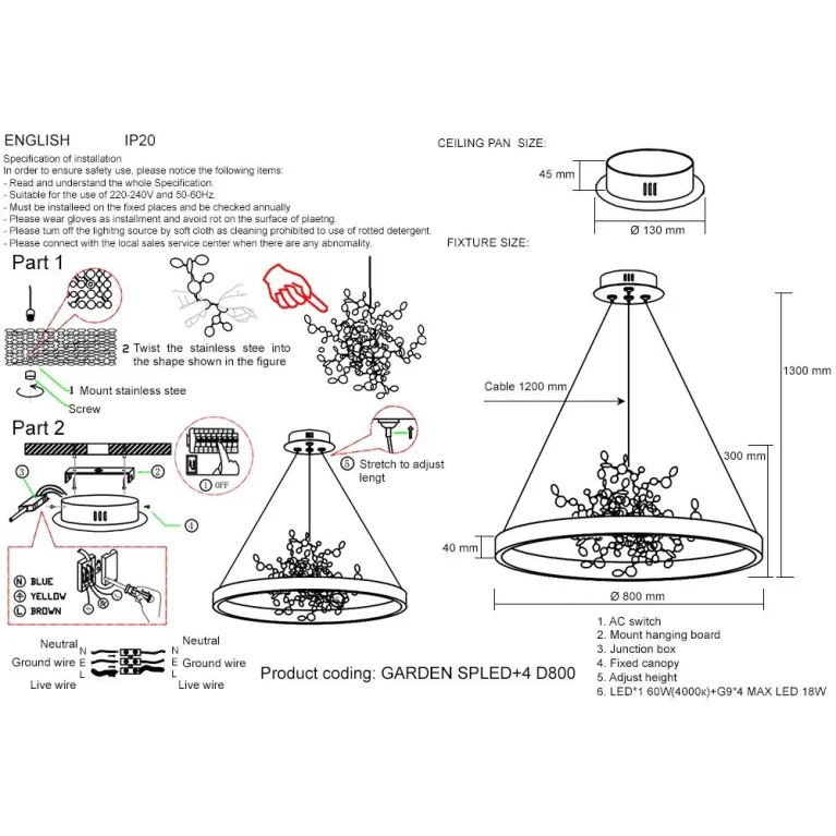 Подвесная люстра Crystal Lux GARDEN SPLED+4 D800 GOLD