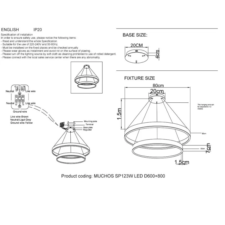 Подвесная люстра Crystal Lux MUCHOS SP123W LED D600+800 GOLD