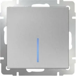 Выключатель одноклавишный с подсветкой серебряный WL06-SW-1G-LED 4690389053856