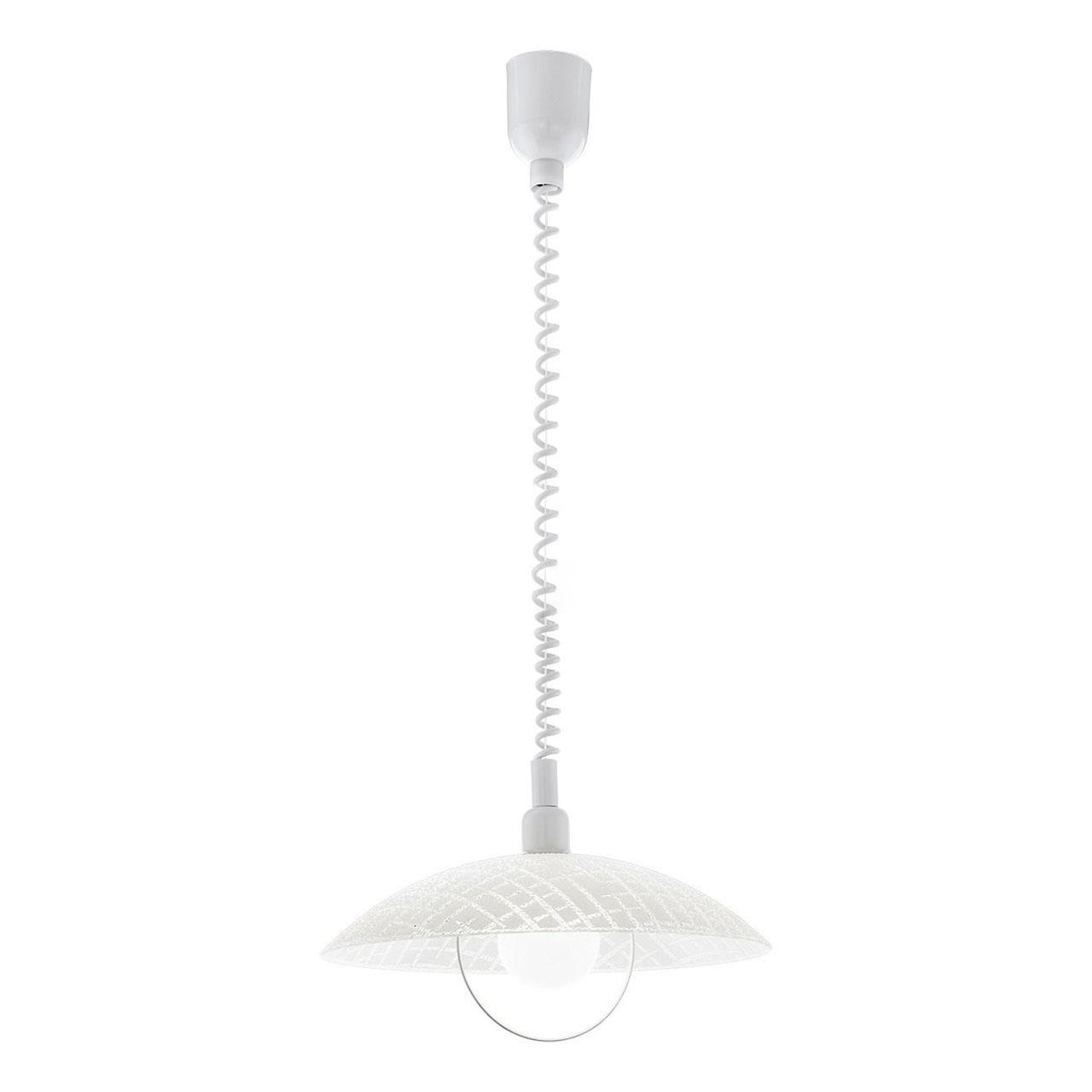 Подвес Eglo 96474 ALVEZ с регулятором высоты, 1х60W(E27), 420, H1100, пластик, белый/стуктурн. стекло, белый